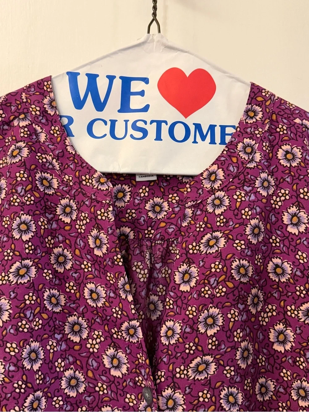 J. Crew Purple Floral Button-Front Puff Sleeve Top